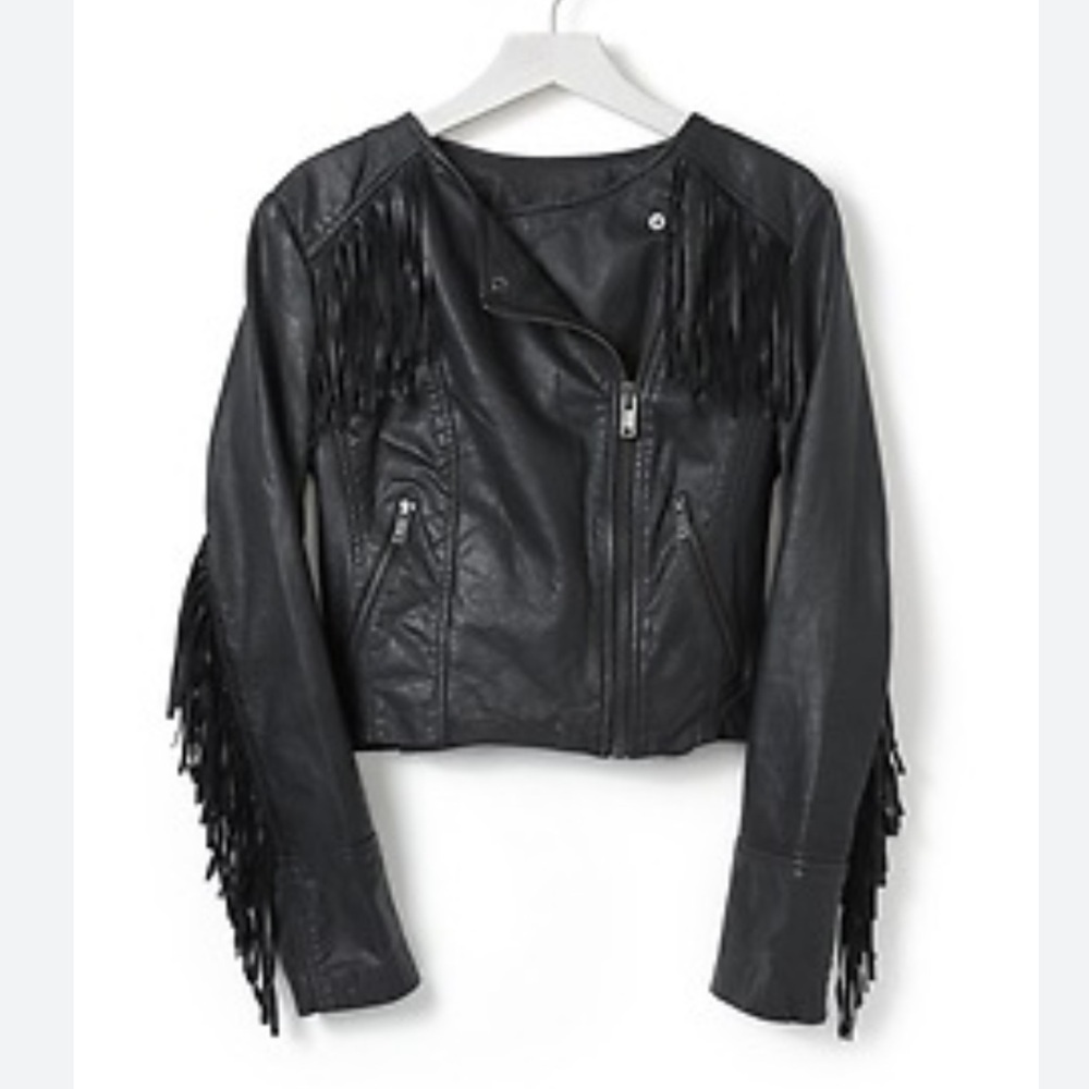 Banana Republic Black Leather Fringe Moto Jacket